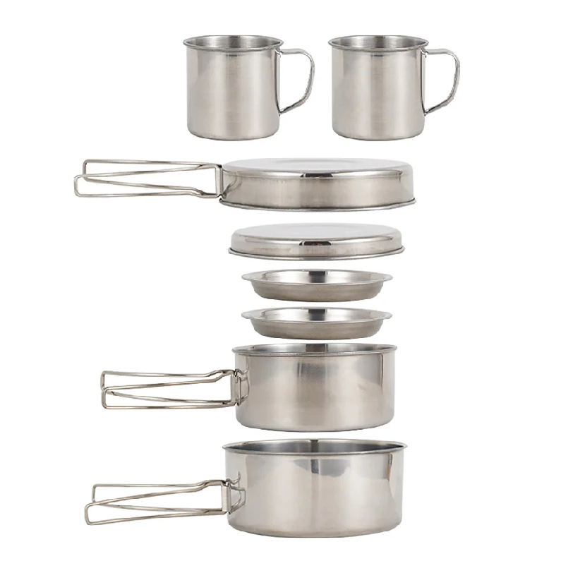 Camping Cooking Set Stainless Steel - 8pcs/Set Camping Cookware Mess Kit Stainless