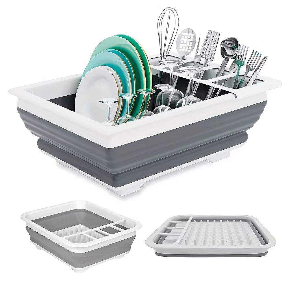 Camping Cooking Meals - Collapsible Dish Drying Rack with Utensil
