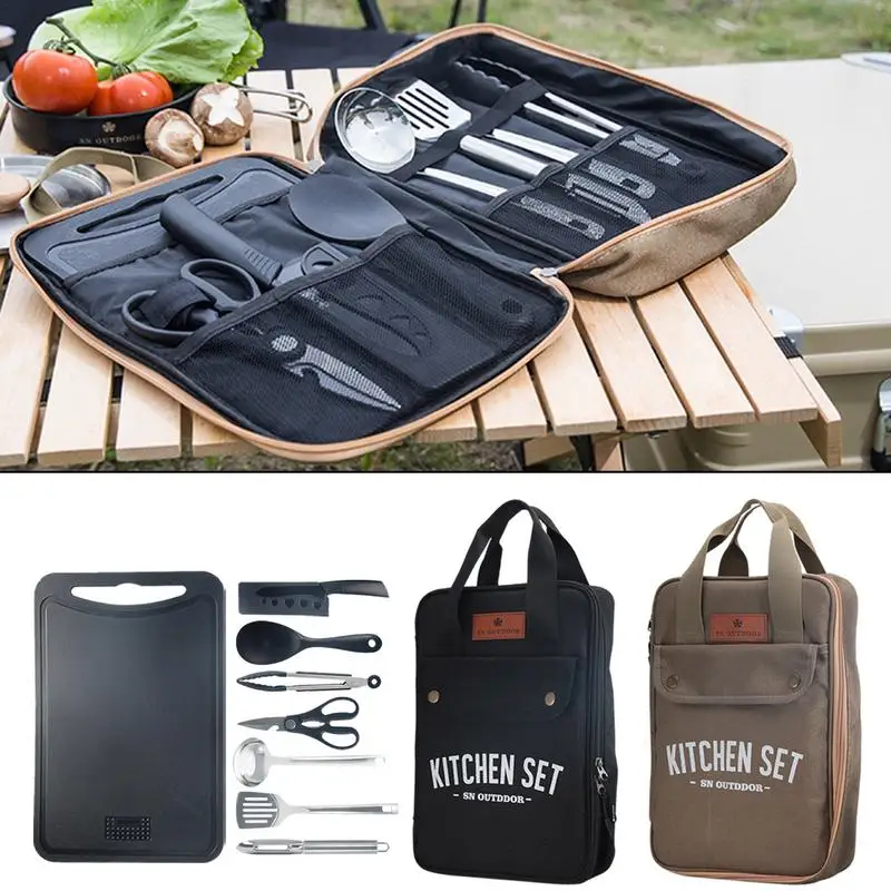 Camping Cooking Bundle - 8pcs Camping Kitchen Cookware Set Portable