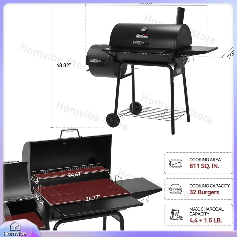 Charcoal Grill Offset Smoker w - Camping Cooking Cover 评论和价格