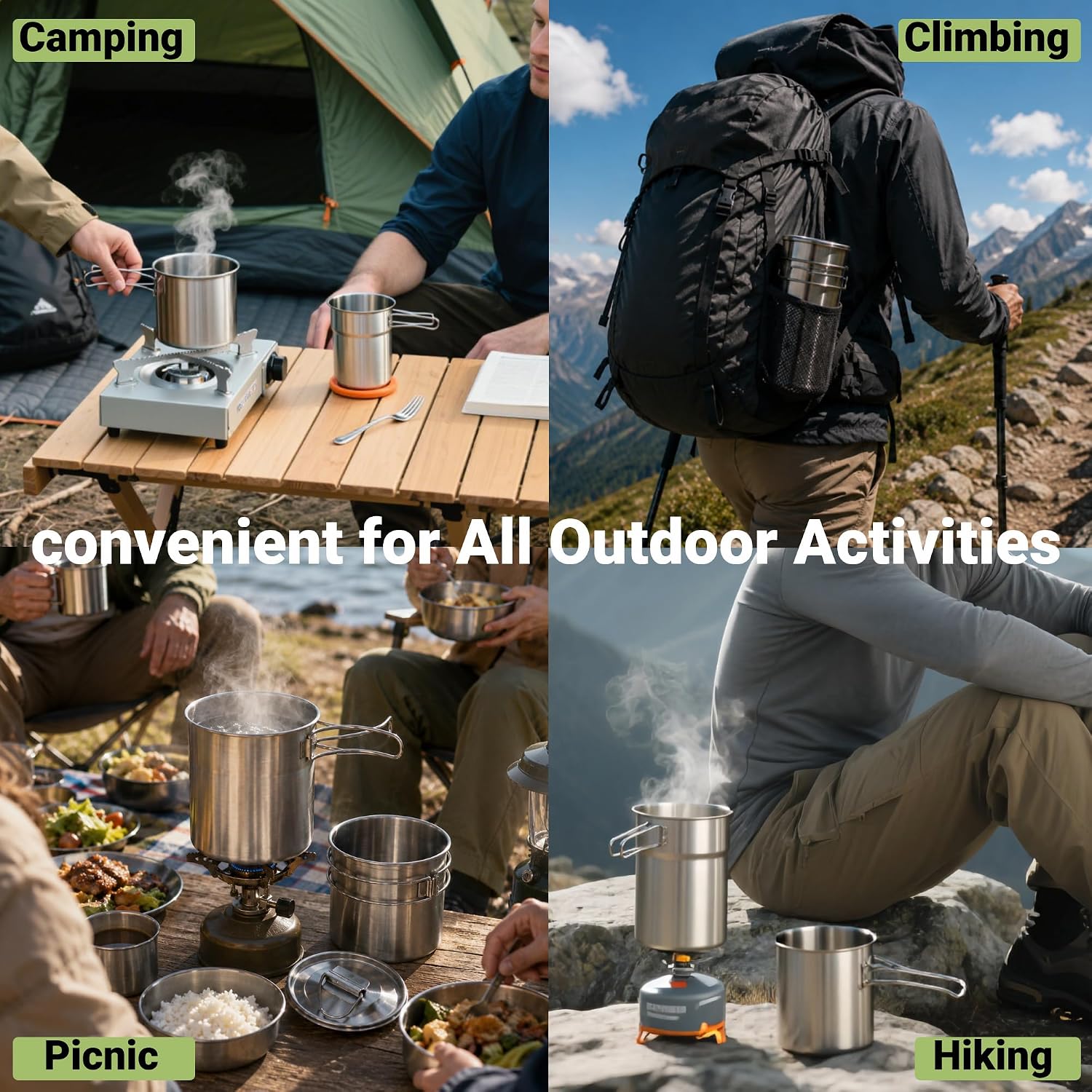 Foldable Camping Cups Mugs Cam - Camping Cooking Set Stainless Steel 评论和价格