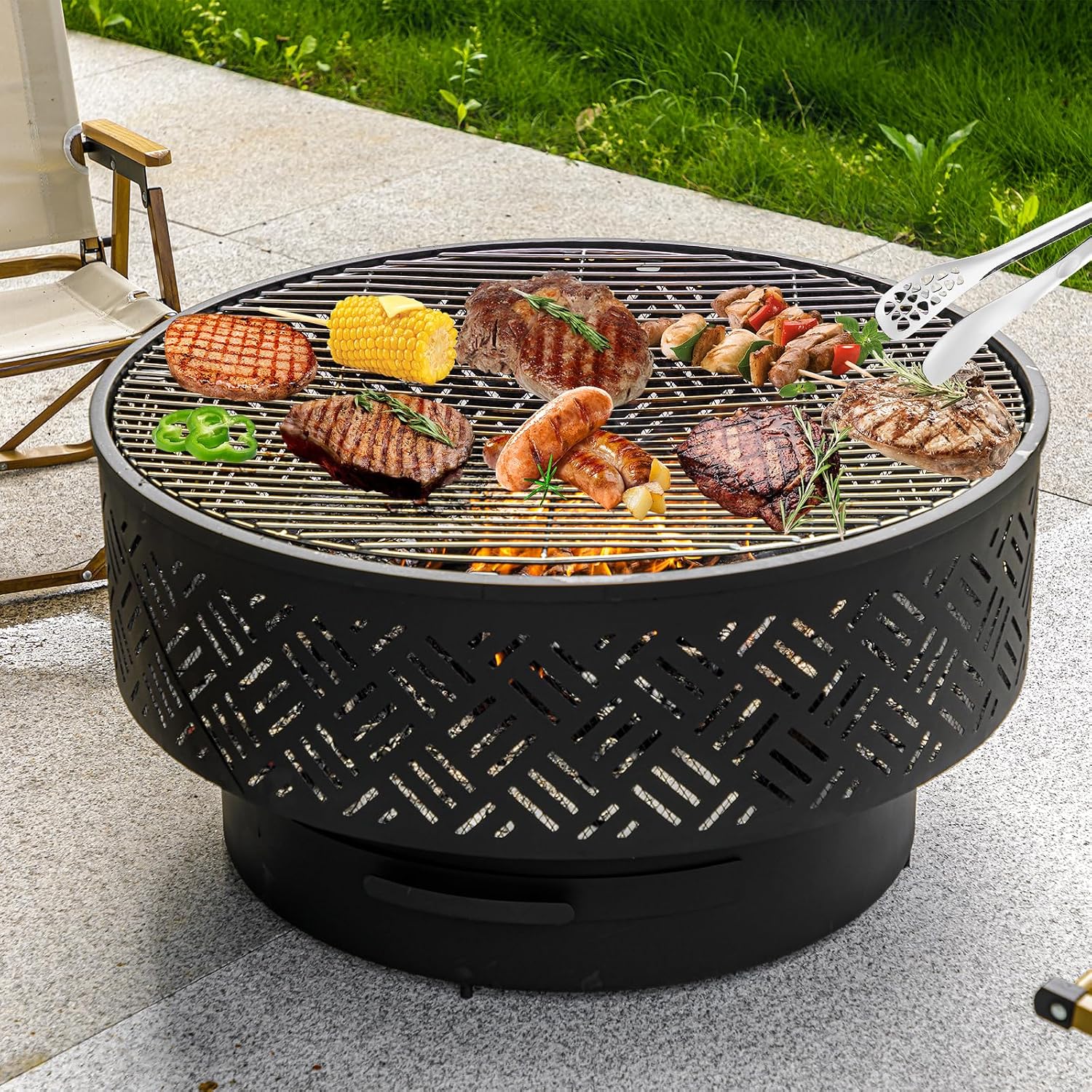 32 Inch Round Metal Wood Burni - Camping Cooking Cover 评论和价格