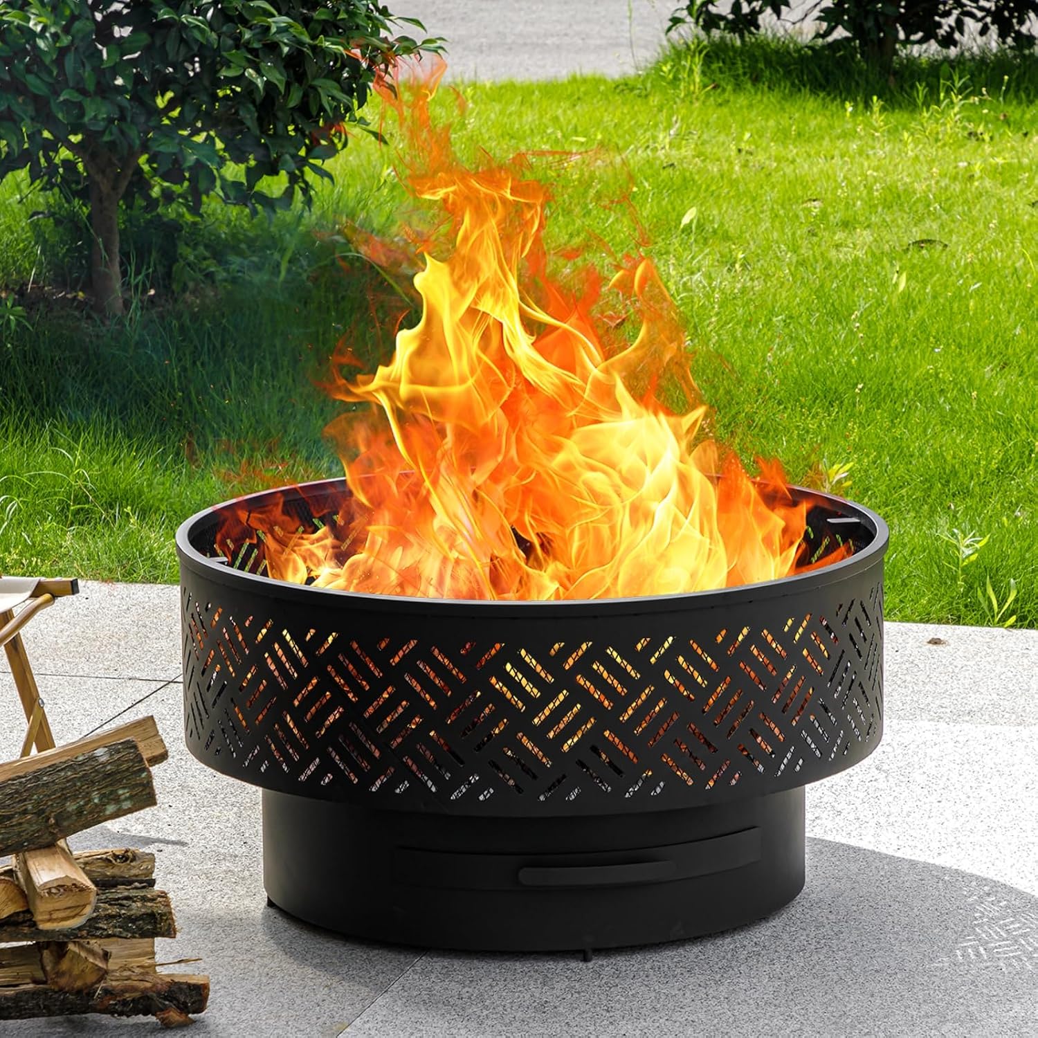 32 Inch Round Metal Wood Burni - Camping Cooking Cover 评论和价格