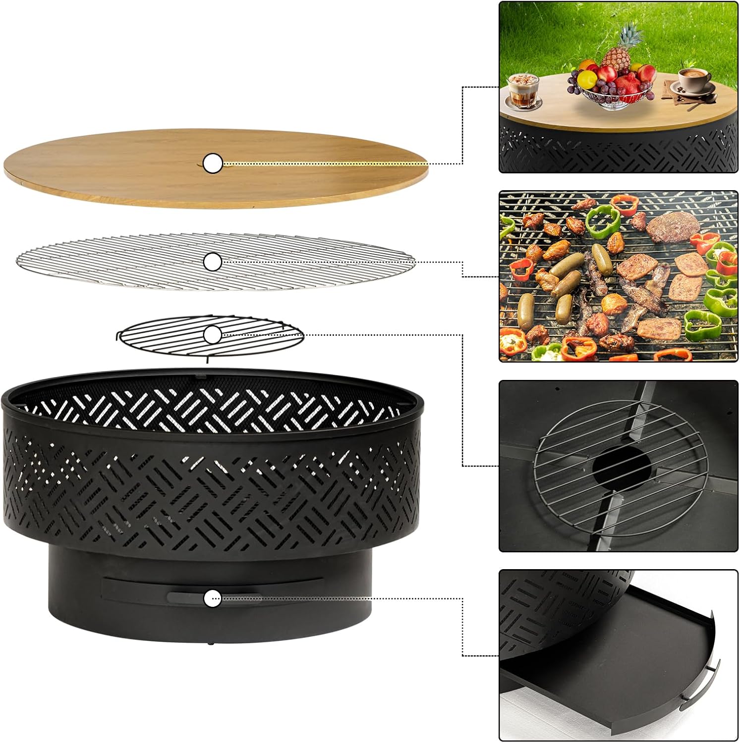 32 Inch Round Metal Wood Burni - Camping Cooking Cover 评论和价格