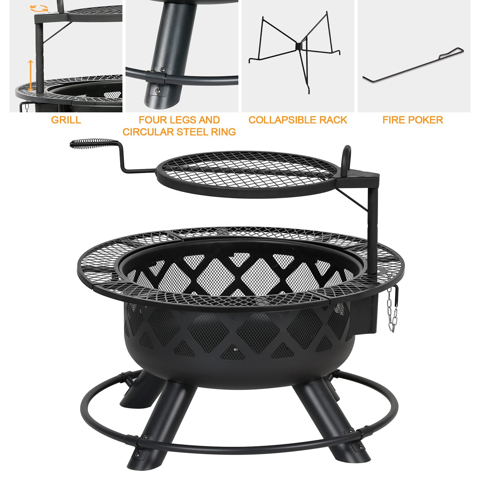 Large Outdoor Wood Burning Fir - Camping Cooking Fire Pit 评论和价格